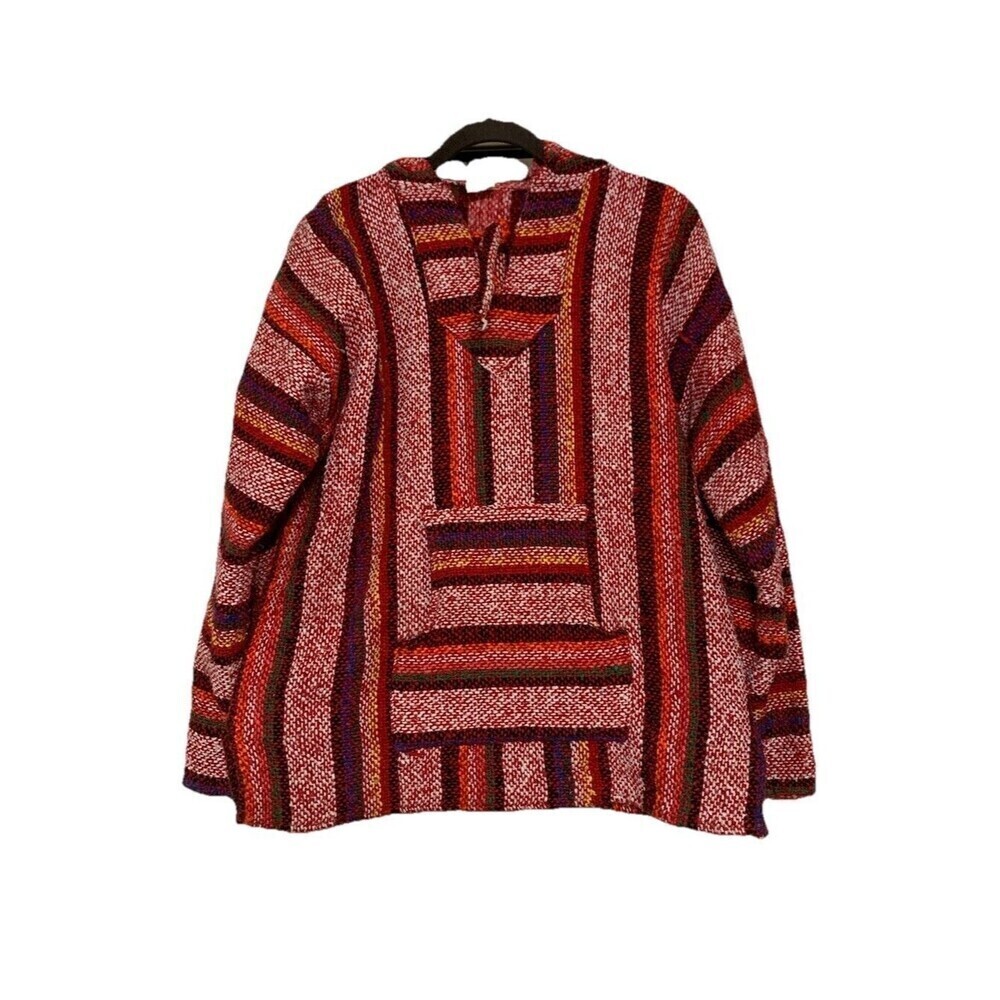 Mexican Woven Hooded Baja Pullover Medium Hoodie Pocket (EE9)